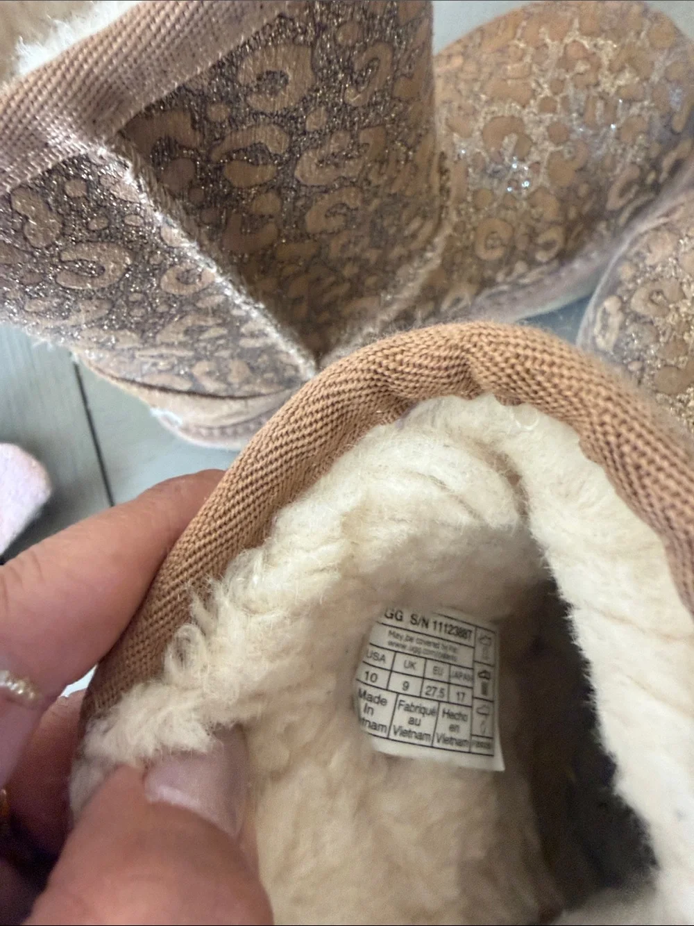 UGG Kids Tan Glitter Leopard Print Shearling Boots